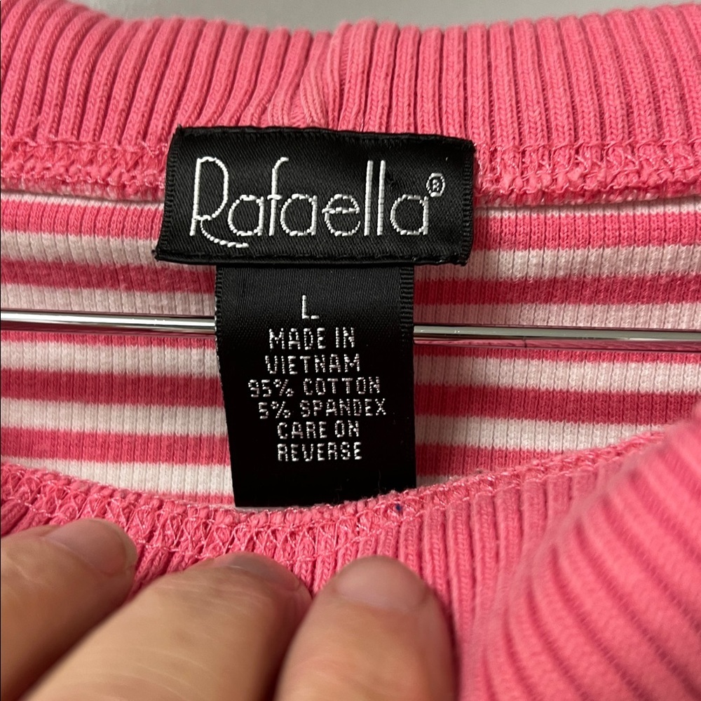 Rafaella Pink and White Striped Cowl Neck Cropped Top Sz L - Picture 2 of 5